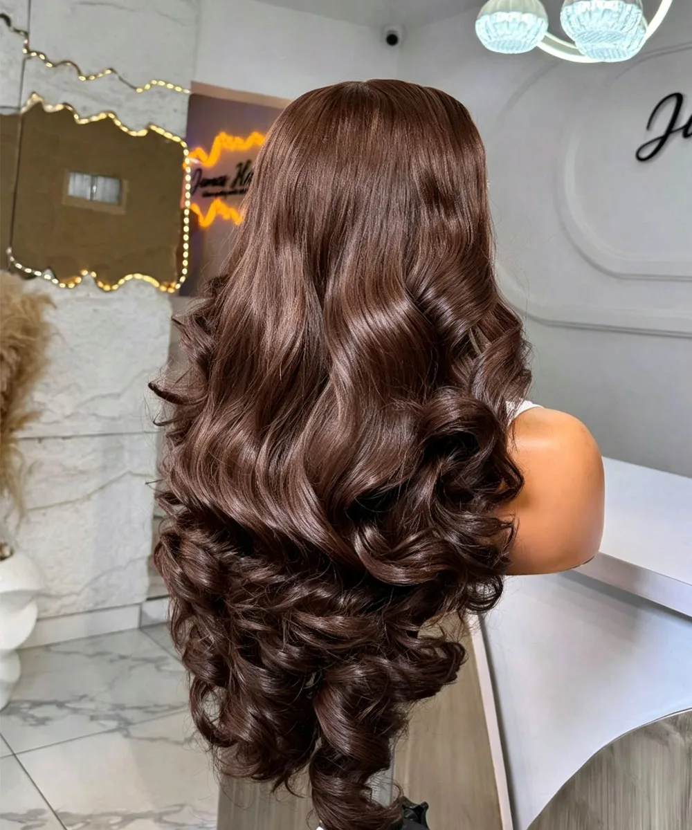 30 Inch Brown Wig 250% Density Chocolate Brown Lace Front Wigs Human Hair Wig 13x4 HD Transparent Body Wave Lace Front Wig Pre Plucked 4# Brown Colored Human Hair Wigs With Baby Hair