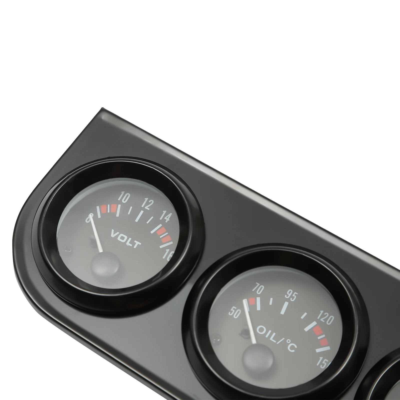 3-in-1 Dreifach-Kit Voltmeter Wassertemperatur (Celsius) Öldruck Schwarz/Chrom-Fassung mit Temperatur- und Drucksensor 52mm – Detail 6