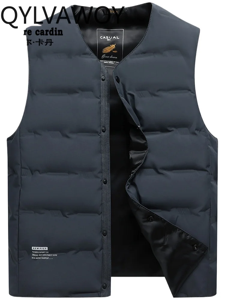 

QYLVAWOY Men's Middle-Aged Elderly Dad's Autumn Winter Down Vest Grandpa Gilet Thin Style Sleeveless Jacket LJ2105