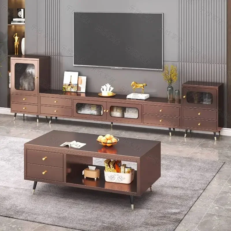 Glass Wood Luxury Tv Cabinet Drawers Brown Art Apartment Storage Tv Cabinet Nordic Vintage Szafka Pod Telewizor Furniture