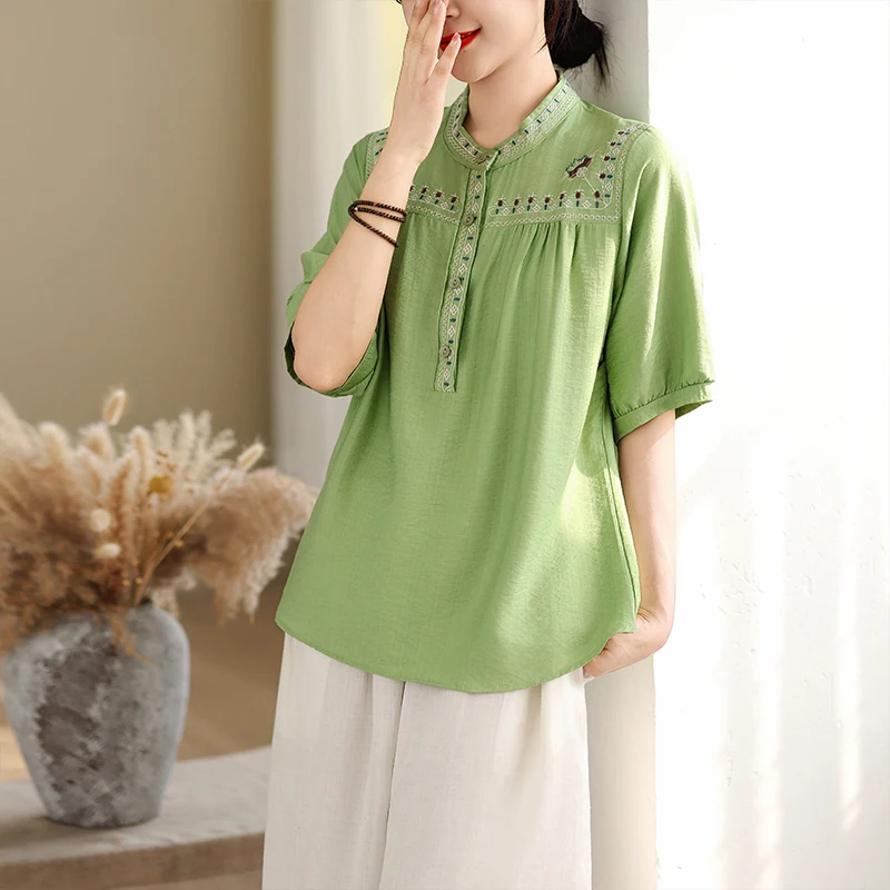 

Художественный хлопок с вышивкой, тонкий ор Све, свободная одежда для мам с цветочным принтом, универсальный летний топ для женщин