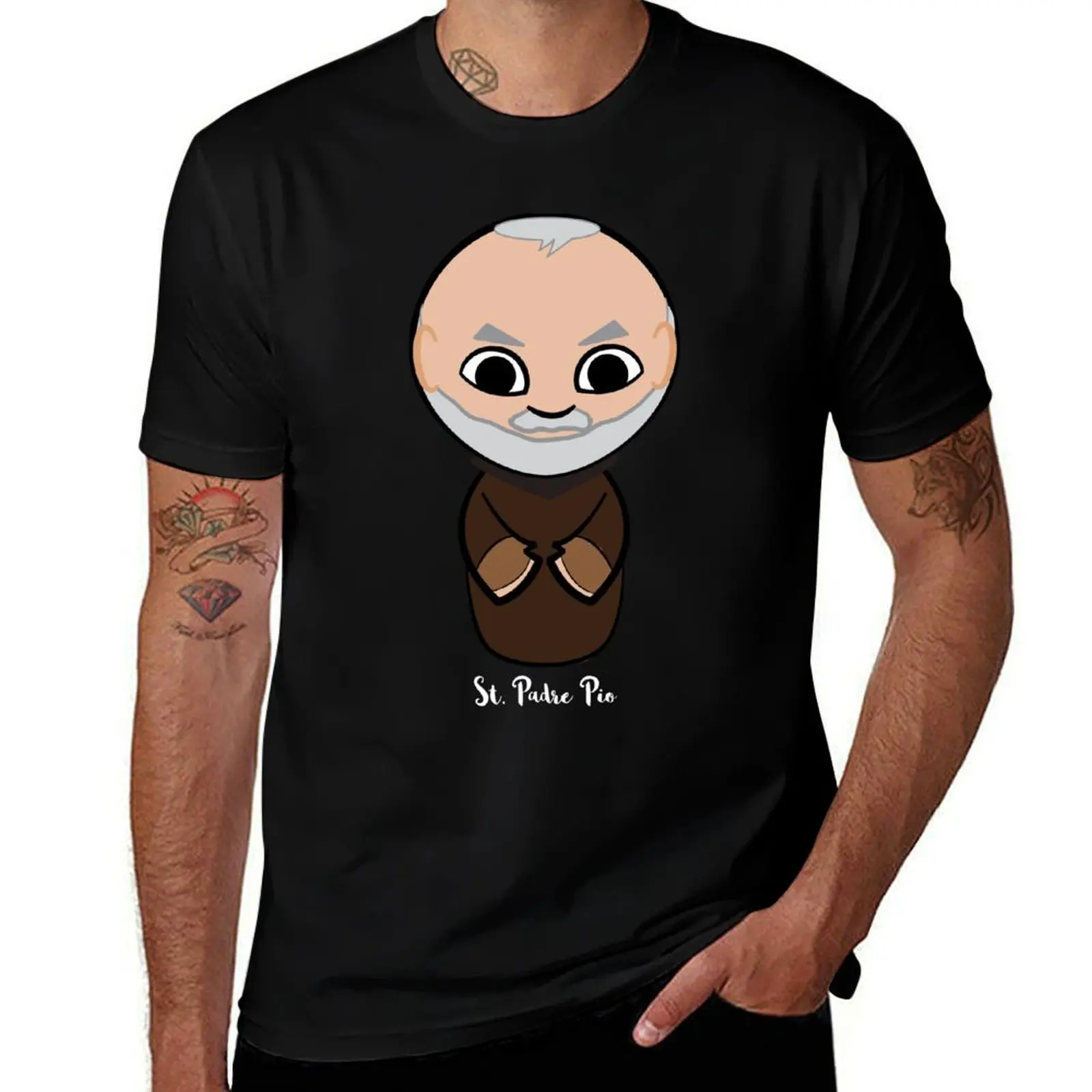 

Cool, cute St. Padre Pio Character T-Shirt Plus Size Summer Short Sleeve T-Shirt