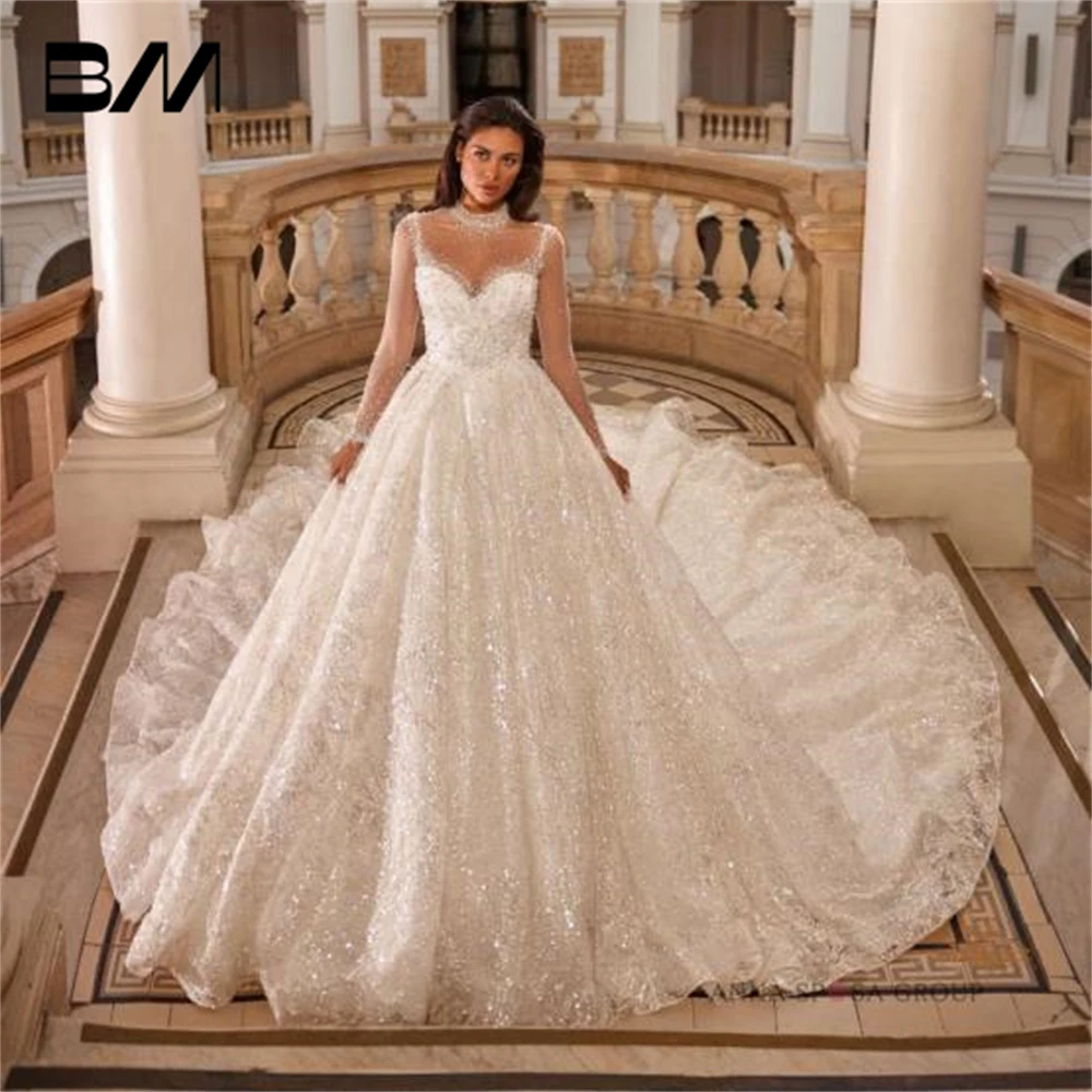 

Sequined A Line Wedding Dress for Women 2025 Beaded Strapless Customized Bridal Gown Graceful Long Court Train Bride Dresses