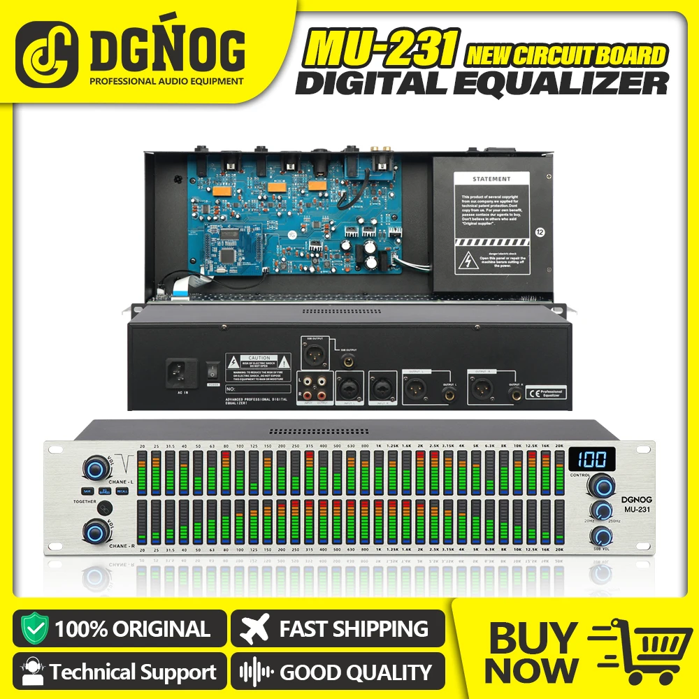 

DGNOG 2*31 Bands Graphic Audio Equalizer Digital Equalizador Karaoke Professional Sound System DJ Equalizers 2U Model MU-231