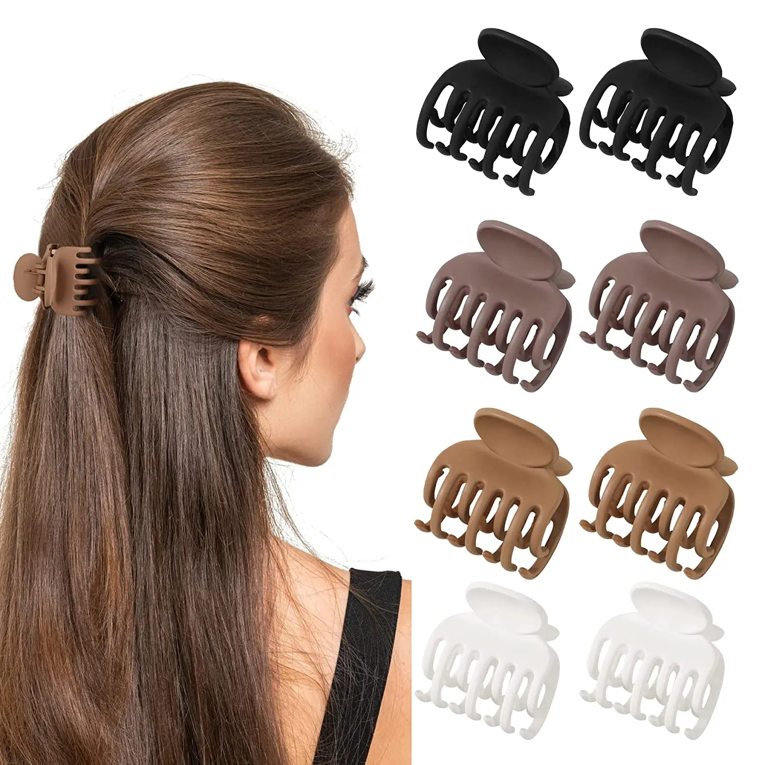 Small Claw Clips for Women Girls Double Row Teeth Medium Hair Clips Matte Claw Clips for Thin Hair No Slip Hair Clips for Short