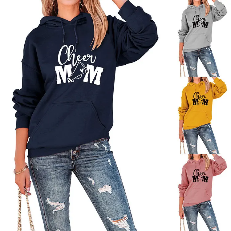 Autumn and winter new Cheer Mom printed hoodie loose long-sleeved top with casual pullover