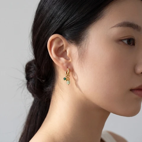 Boho Jade Bead Drop Hoops