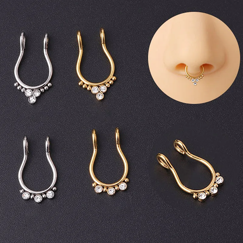 1pc Zirkon C Clip auf Nase Gefälschte Piercing Septum Ring Hoop Edelstahl Nicht Durchbohrt Gefälschte Nase Ring für Frauen Männer Körper Schmuck