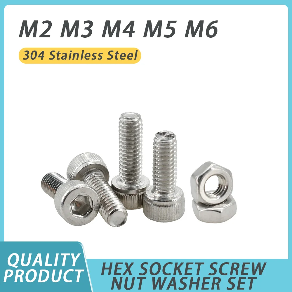 M2 M3 M4 M5 M6 Hex Socket Screw Nut Washer Set 304 Stainless Steel Metric Thread Motorcycle Fairing Bolt DIN912 Machine Screws