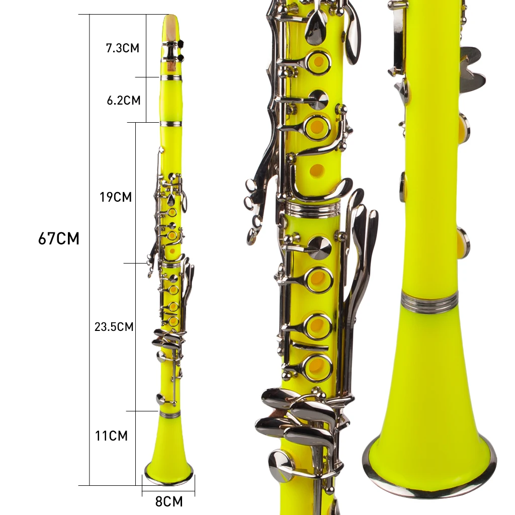 PRO Yellow B Flat Clarinet For Intermediate Student ABS Clarinet Special Practice Mouthpiece Clean Cloth Reeds Cork Grease Case