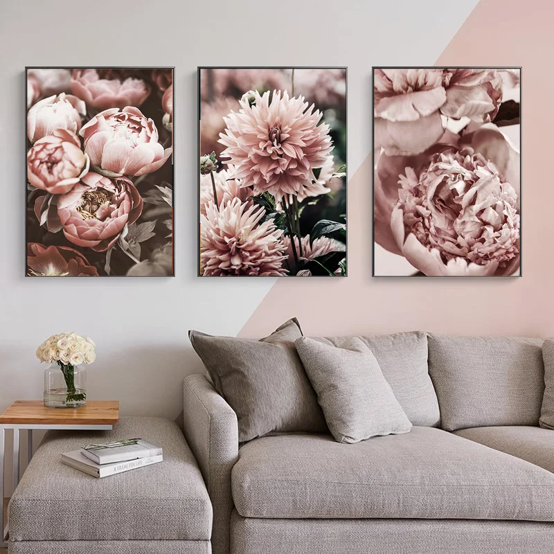 Modern Art Flower Rose Dahlia Decorative Painting Simple European Style Family Room Wall Background