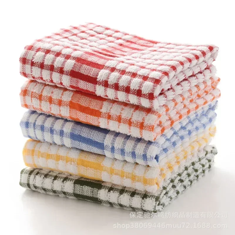 10Pcs Cotton Kitchen Tea Towels Absorbent Lint Free Catering Restaurant Plaid Cloth Dish Towels