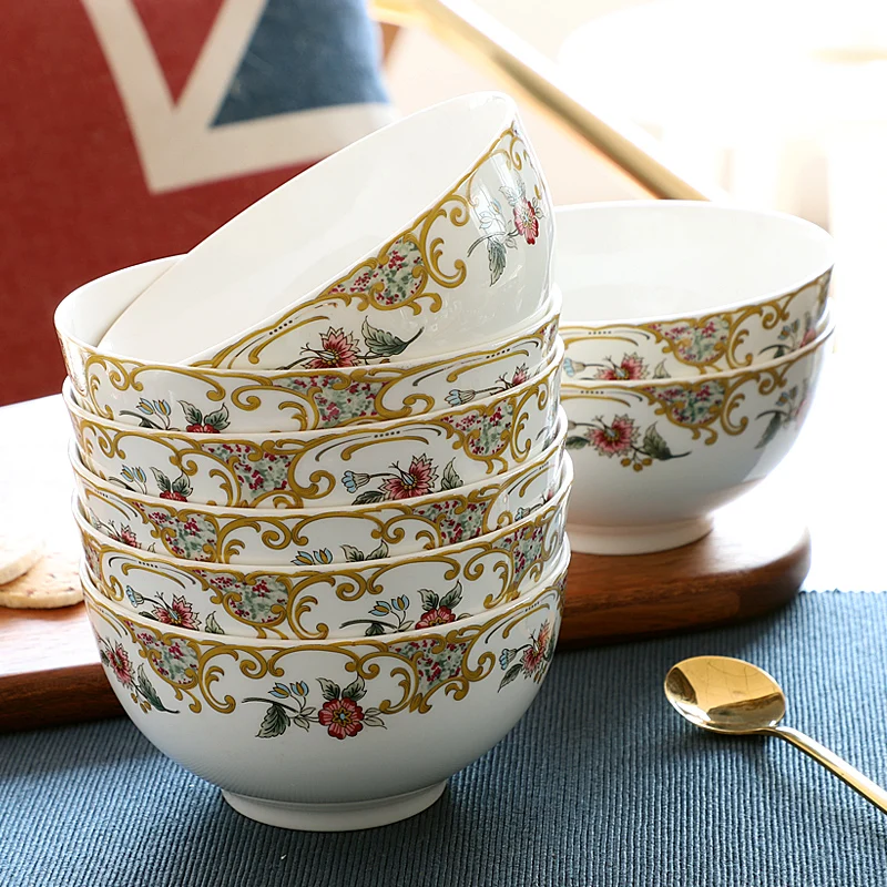 

6pcs Set, 4.5inch, Bone China Sauce Bowl Dinner, Golden Chinese Rice Bowl, Ceramic Bowls Kids, Small Korean Kitchen