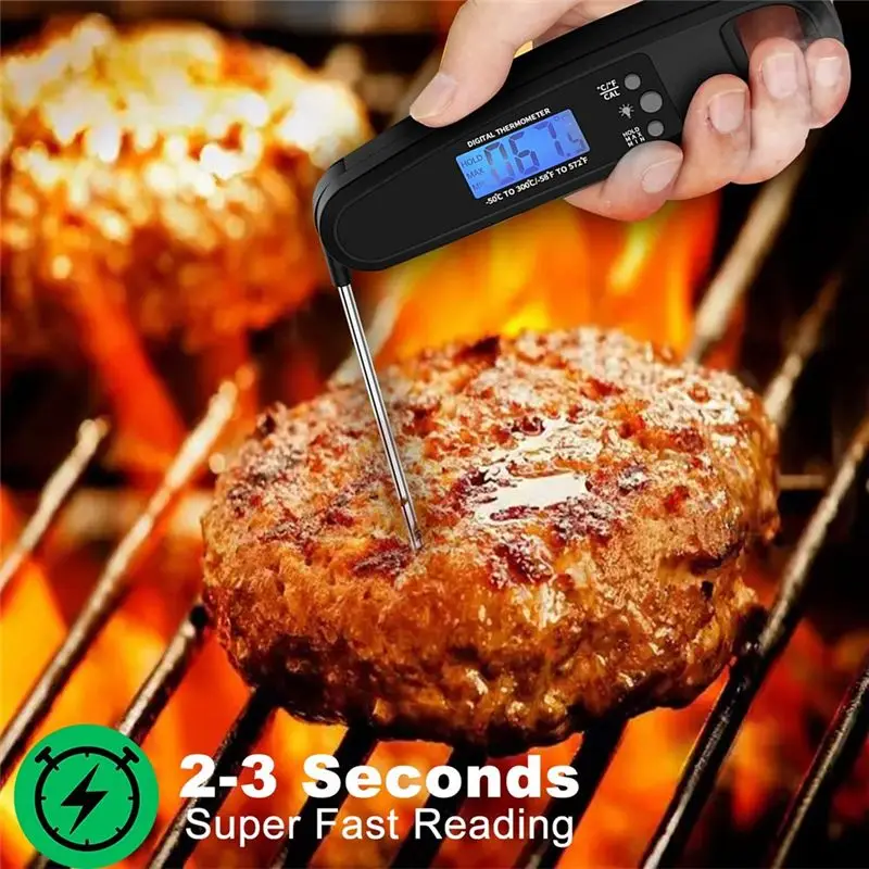618 Mega Sale Instant Read Meat Thermometer for Grill and Cooking, Waterproof Thermometer With Backlight & Calibration - Black