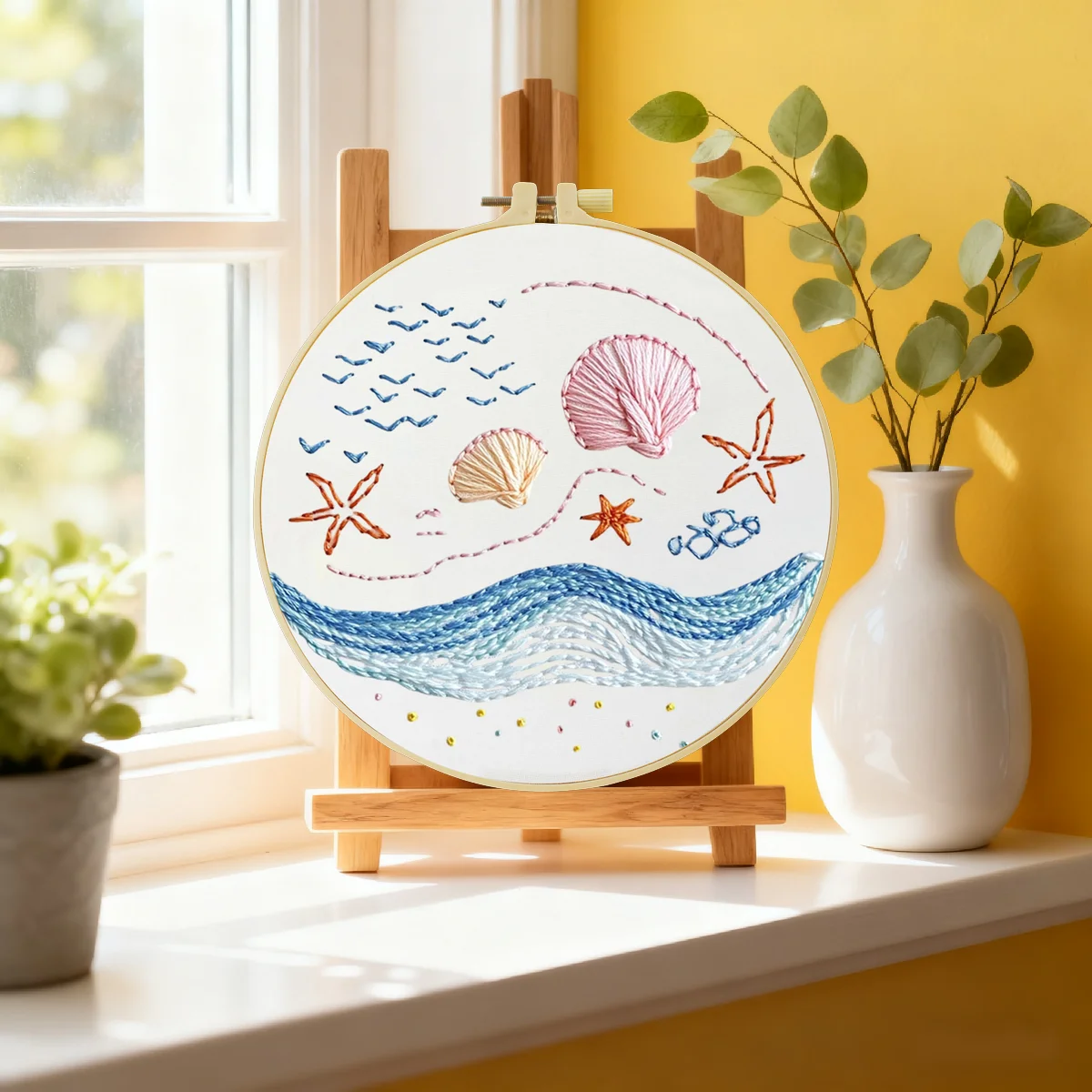 1 Stück 20X20CM/15X15CM 7,87/6,3 Zoll Meeresmotiv-Stickerei-Starter-Kit DIY-Kit DIY-Stickerei-Set Handarbeiten Nähkunst-Set für Anfänger – Detail 1