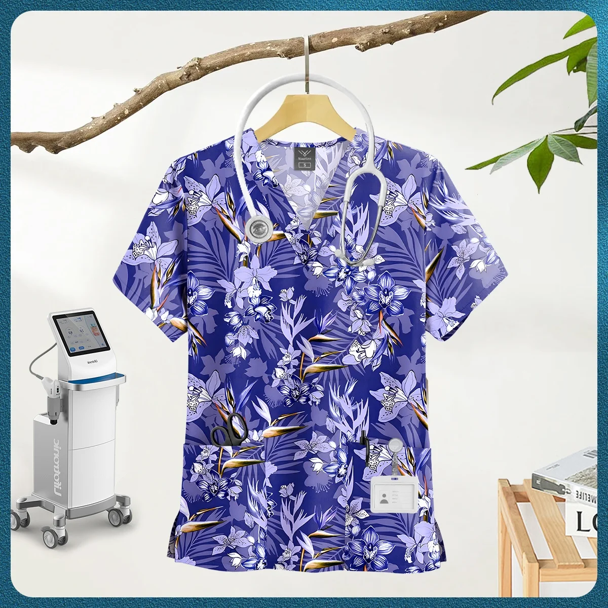 Damen-Stillkleidung, hochwertiges Oberteil mit Cartoon-Print, Krankenschwester-Zubehör, Krankenhaus-Arzt, medizinische Uniform, Arbeitsoberteile für Schönheitssalons