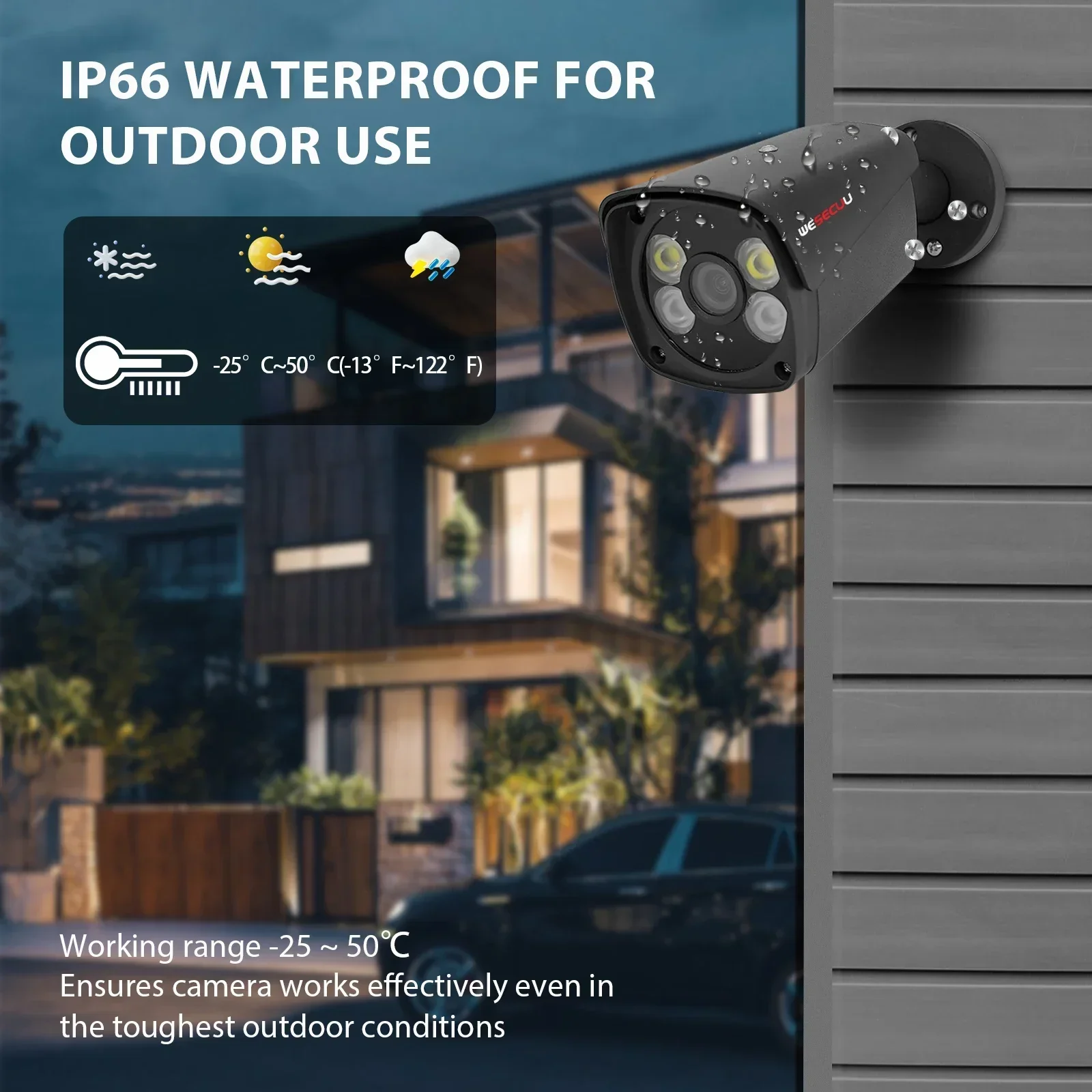 Wesecuu 8ch 4mp 5mp 4k 8mp poe câmera ip cctv kits de áudio embutido ip66 câmeras bala à prova dip66 água sistema cctv câmera