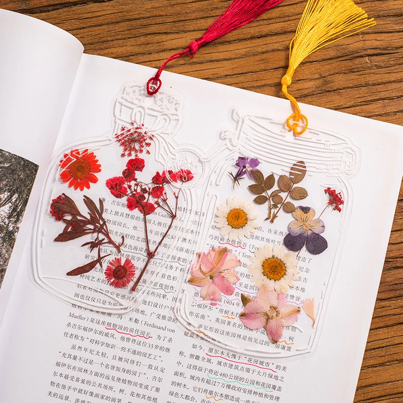 DIY Transparent Handmade Flower Bookmark Creative Plastic Small Bottle Shape Homemade Plant Specimens Book Mark Stationery