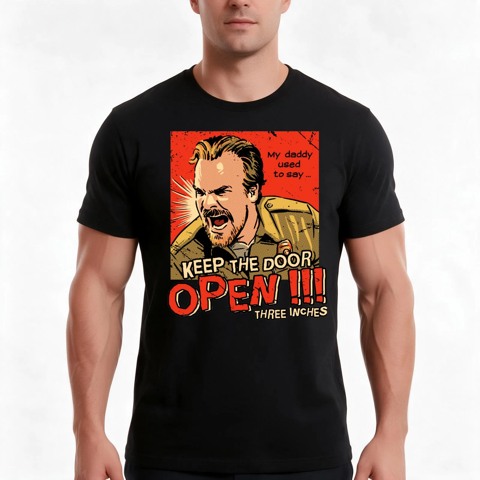 Jim Hopper Keep the Door Open T-Shirt, Summer Casual Cotton Tee, Oversized Streetwear Tops, Vintage Graphic Print, 100% Cotton