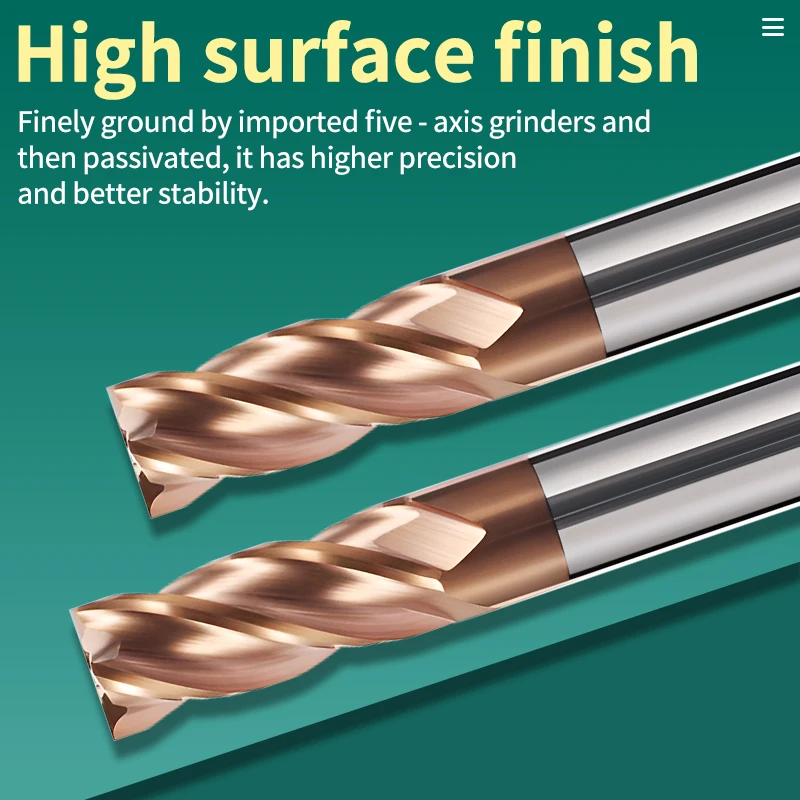 1PCSCNC Carbide Flat End Mill Tungsten Cutter 2 4 Flute Metal Steel Machining Tool Key Face Square Router Bit 6 8 12 Shank