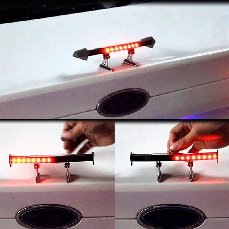 2X Mini Small Solar Car LED Rear Spoiler Wing GT Style Car Warning Lamp Turn Signal 4 Modes Decoration