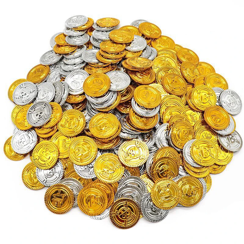 30PCS Plastic Pirate Coins Pirate Treasure Hunt Coins Halloween Favor Party Supplies Juegos Divertidos Para Fiestas