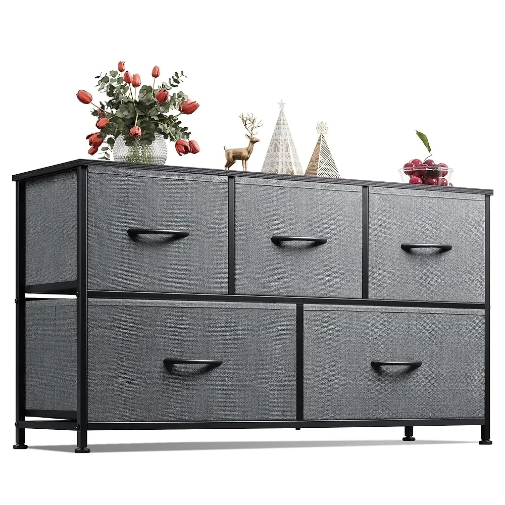 

Dresser For Bedroom With 5 Drawers, Wide Chest Of Drawers, Fabric Dresser, Storage Organizer Unit With Fabric Bins For Closet,