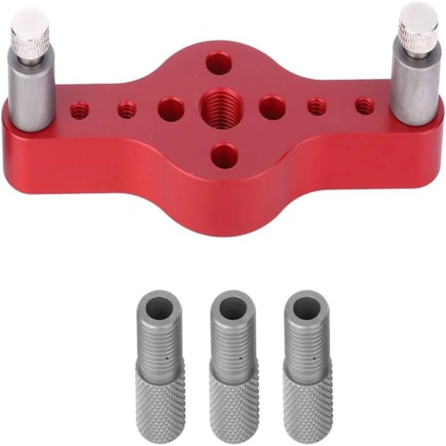 Compact and Portable Professional Grade Red Aluminum Alloy Hole Locator Drill Guide Set for Accurate and Precise Woodworking - E