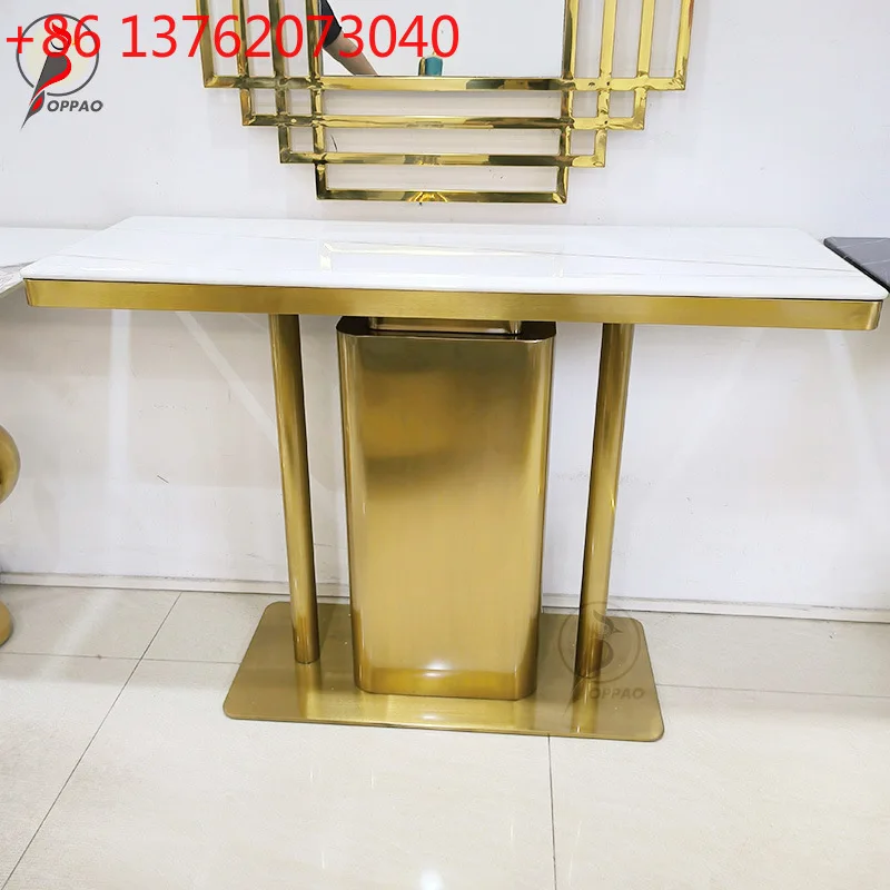 

Итальянский простой входной стол особой формы из нержавеющей стали, титана, золотой камень, перегородка для прохода
