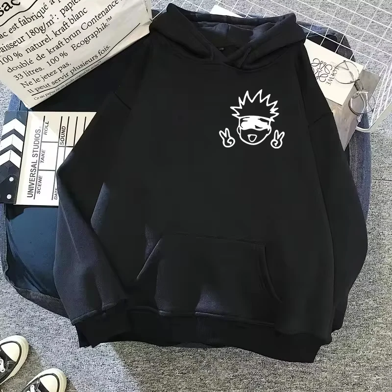 للجنسين Jujutsu Kaisen أنيمي هوديي 2025 ربيع الخريف كبير Kawaii Gojo Satoru التصميم الجرافيكي الشارع الشهير البلوز