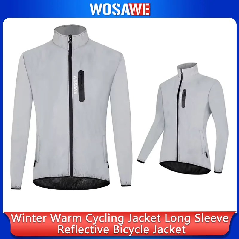 WOSAWE Winter Warm MTB Cycling Jacket, Long Sleeve Reflective Biking Jacket