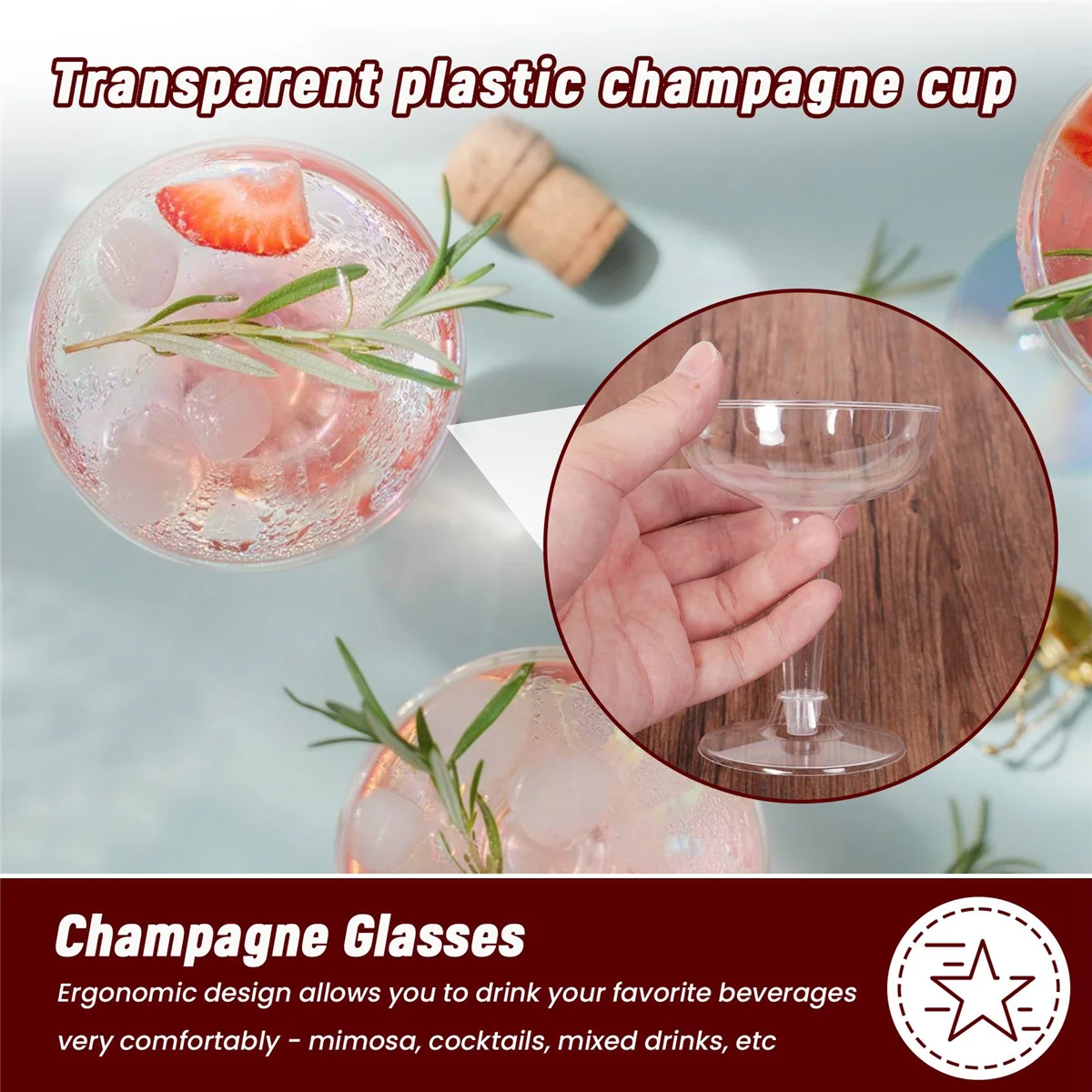 Verres à Champagne en Plastique Transparent pour ix, 20 Pièces, Nouvelle Collection