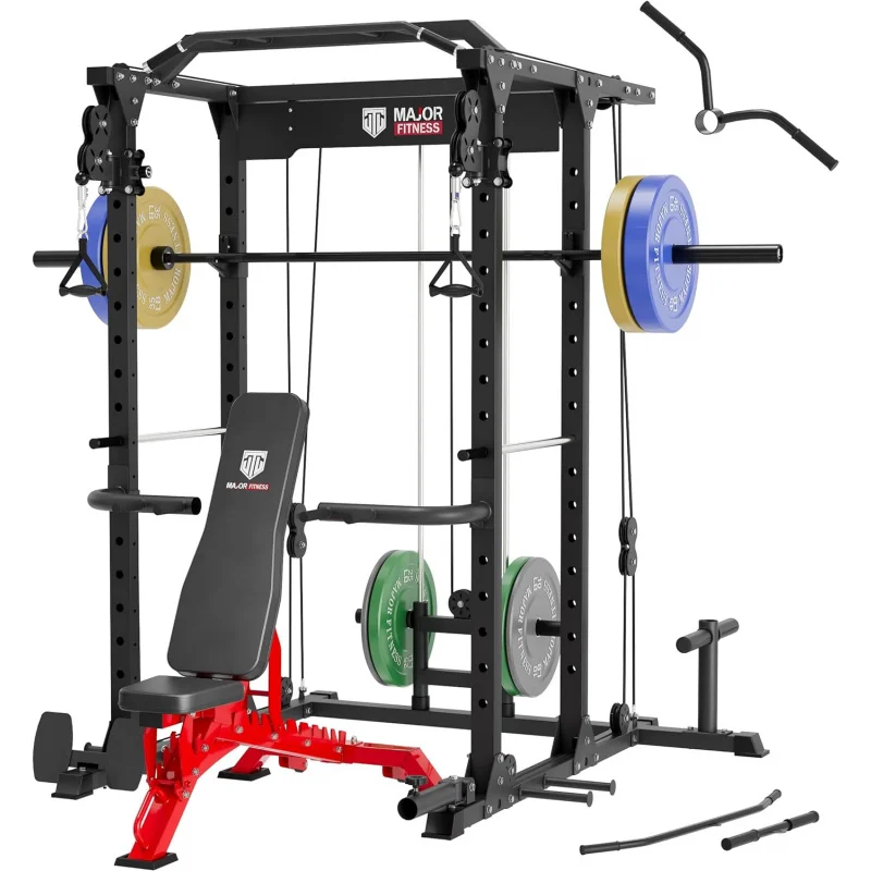 AQMAJOR LUTIE Cage,PLM03 1400 lbs Multi-Function Power Rack with Adjustable Cable Crossover System and More Training Attac