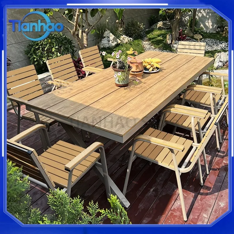 WPC Outdoor Table and Chairs Set for Patio Garden Villa Deck Waterproof UV Resistant Leisure Furniture