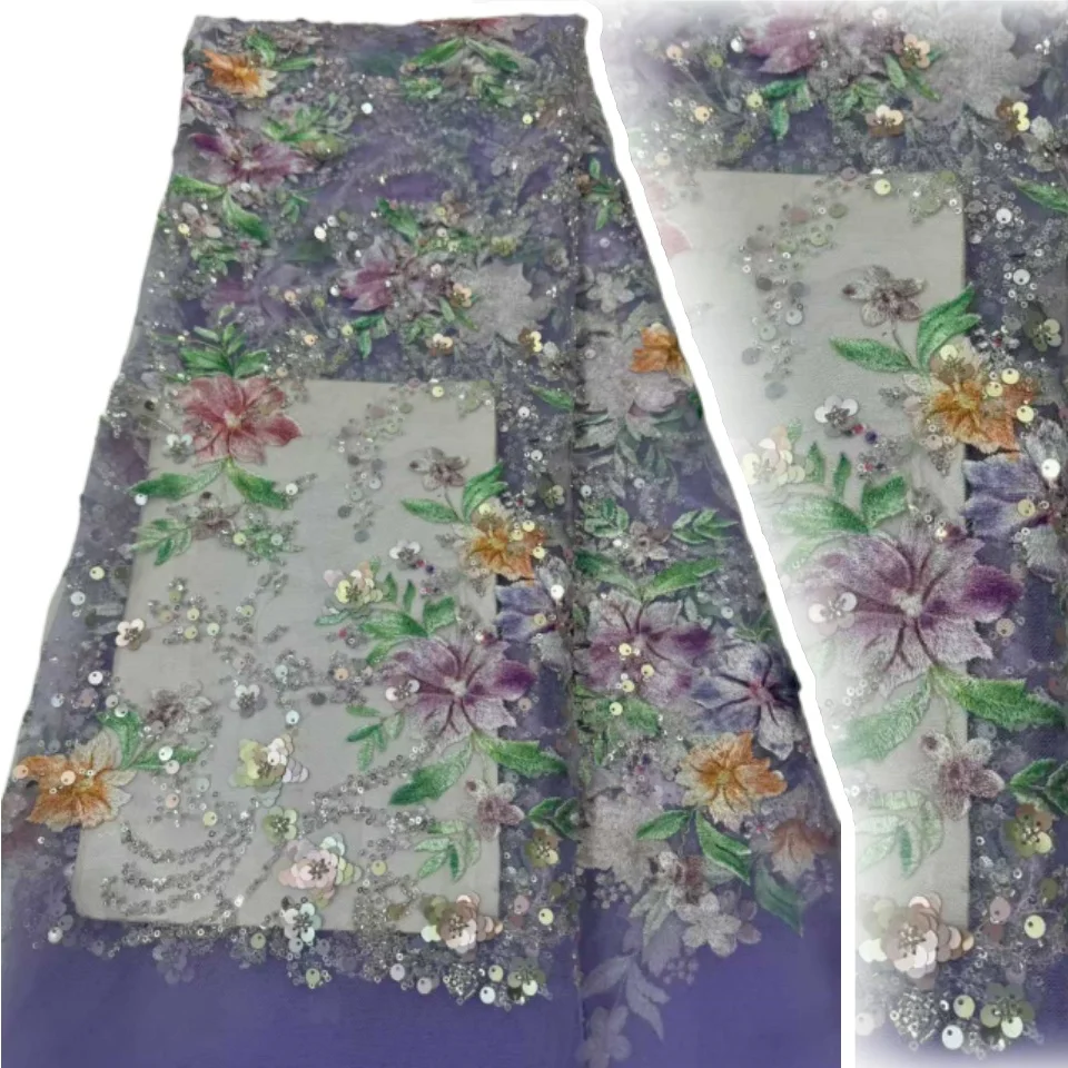 

African Heavy Sequins Tulle Lace Fabric 2025 High Quality Lace French Luxury Sequins Beaded Lace Fabric For Wedding Dress CC1633