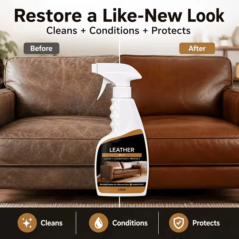 Leather Care & Polishing Spray, Restores Faded Car Seats, Sofas, Jackets, Shoes & Handbags, Nourishes Leather & Boosts Shine, Perfect Gift for Thanksgiving, Christmas & Housewarming
