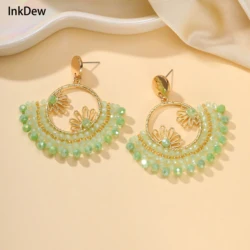 INKDEW Fan Shaped Sunflower Drop Earrings for Women Handmade Crystal Beads Earrings Big Long Earrings Jewelry Gift EA163