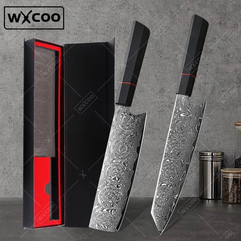 

WXCOO Профессиональный нож для нарезки Японские ножи шеф-повара Кухонные ножи из дамасской стали Нож мясника для очистки фруктов Инструмент для приготовления пищи
