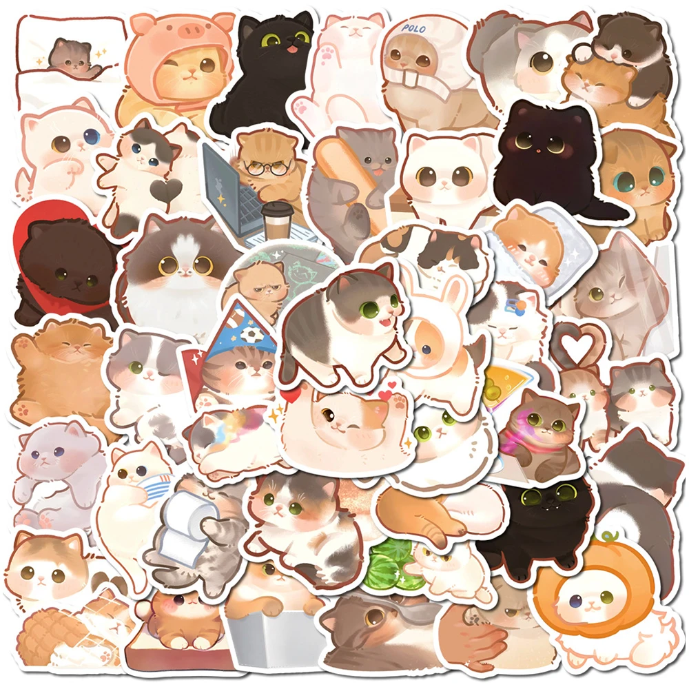 

10/30/50pcs Kawaii Original hand-painted Animals Cats Kitty Stickers Aesthetic Laptop Diary Stationery Decoration Sticker Packs