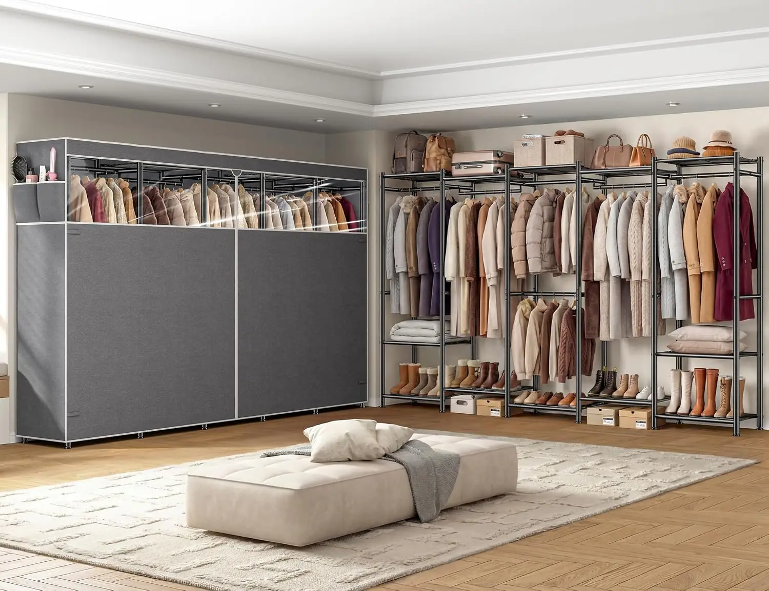 Heavy Duty Clothes Rack with Cover 1200LBS Freestanding Wardrobe Storage Organizer, Customized