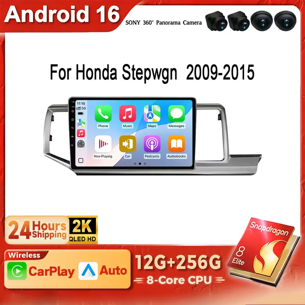 Android 16 2K QLED Carplay Car Radio For Honda Stepwgn 2009 - 2015 Navigation GPS Multimedia Player Stereo 4G BT WIFI