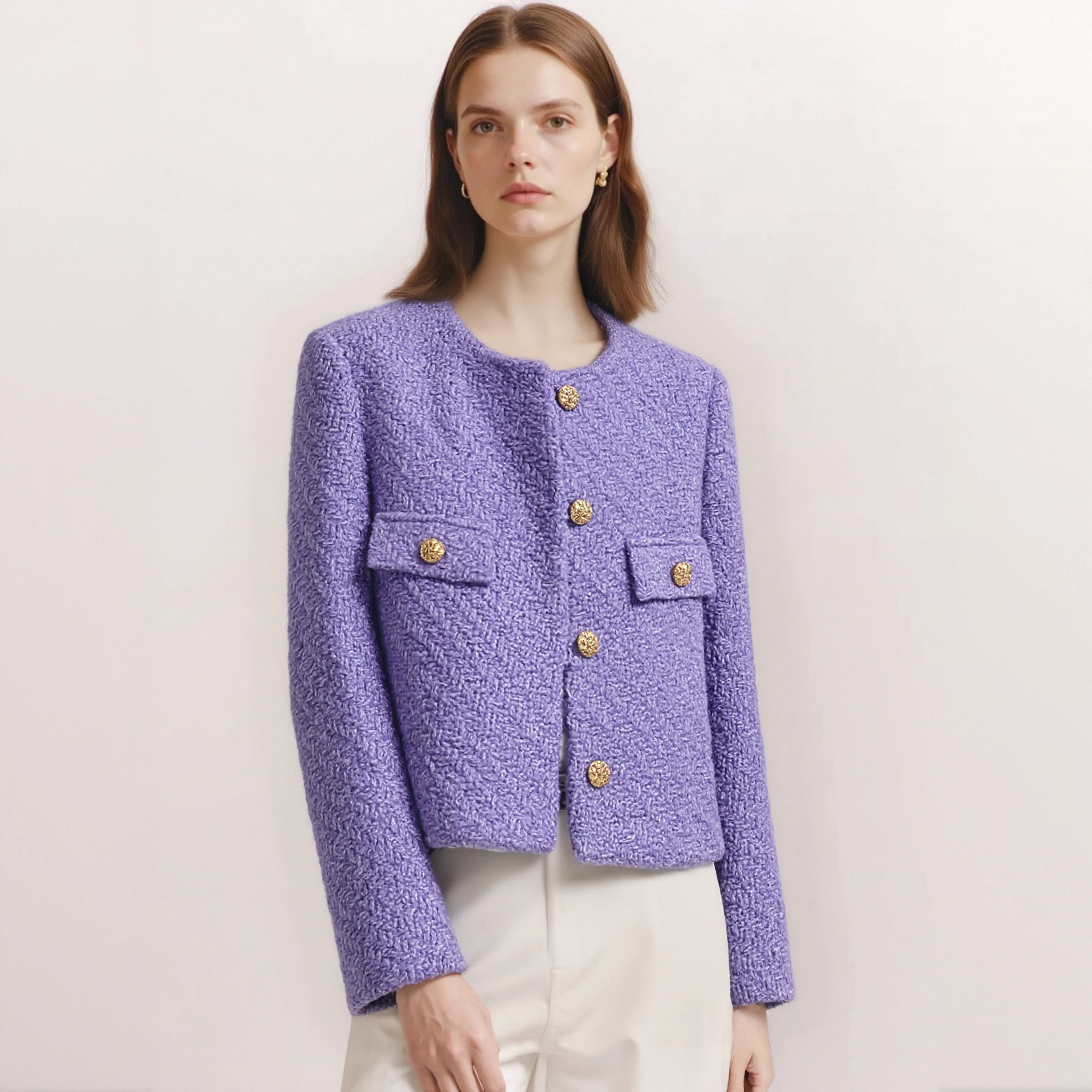 

Роскошное фиолетовое короткое пальто с цветочным принтом, модный уличный стиль, маленький ароматный дизайн, новое поступление