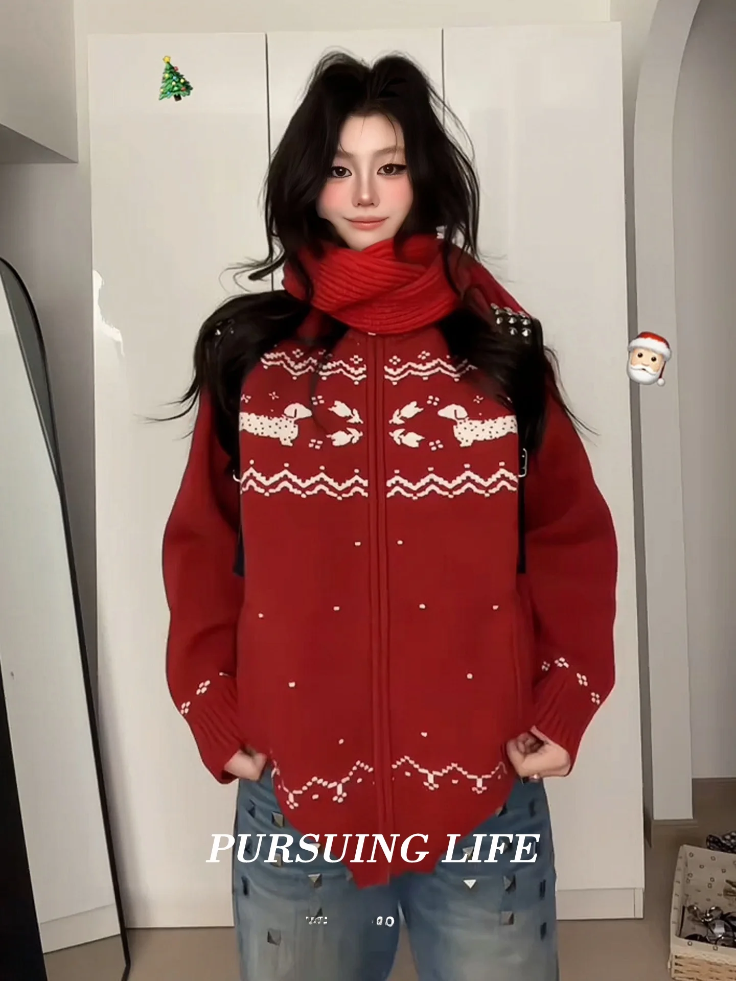 

Loose Knitted Cardigan Women's Autumn Winter Cross Year Dog Pattern Sweater Jaet Casual Comfortable Lazy Sle Top