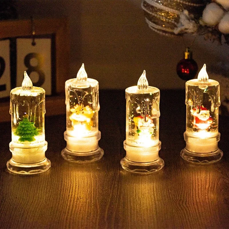 Christmas Water Injection Transparent Tear Simulation LED Crystal Electronic Candle, Santa Claus, Snowman, Snowflake Night Light