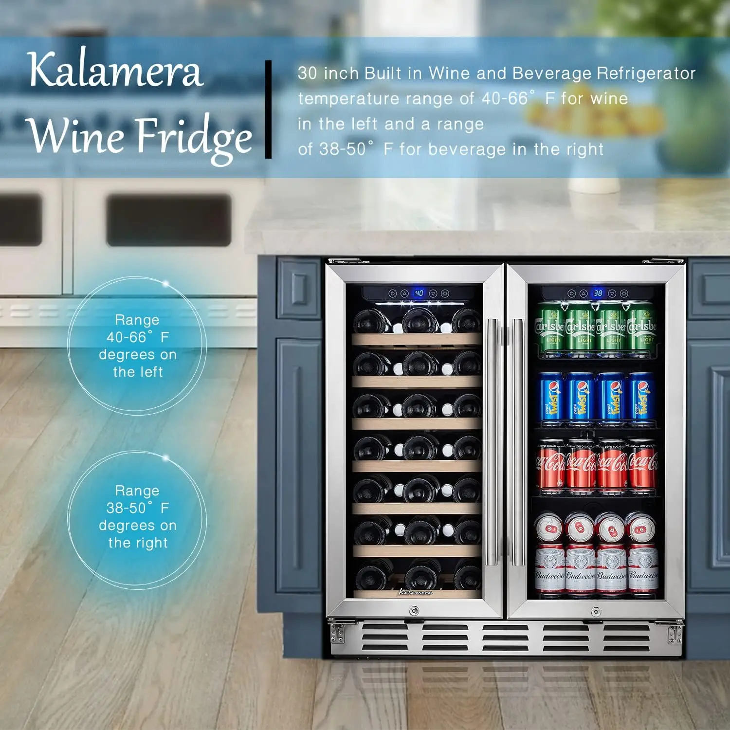 NEW Wine and Beverage Refrigerator, 30 inch Wine Fridge Dual Zone Hold 33 Bottles and 96 Cans, Digital Touch Control