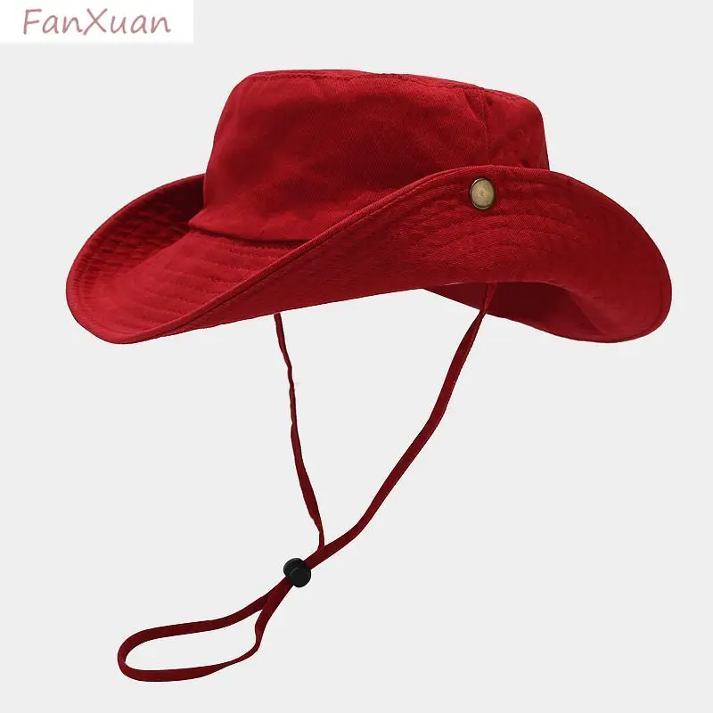 

Bucket Hats Women Sun Hat for Outdoor Couple Bob Panama Summer Fisherman Cap solid color cotton camping hiking hats