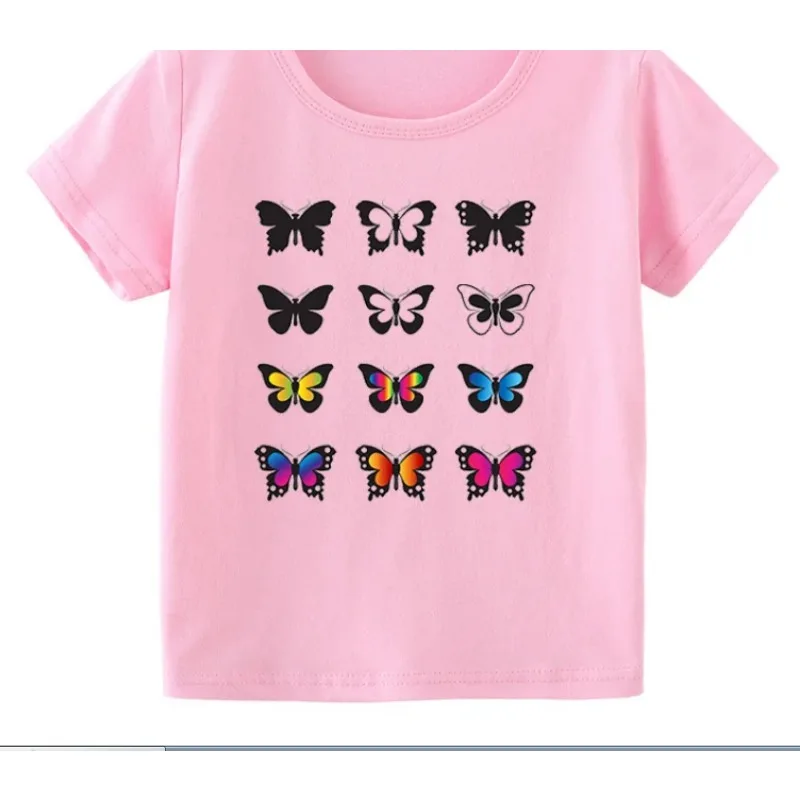 T-shirt gráfica infantil de borboleta, roupa de menina, menino, verão