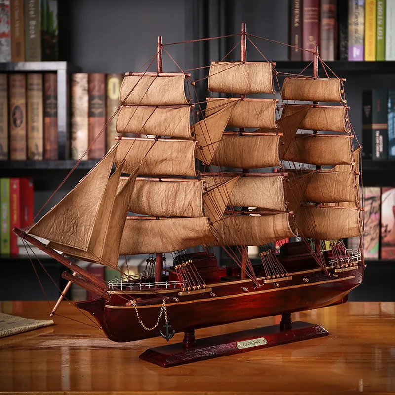 Handcrafted Solid Wood Sailboat, 