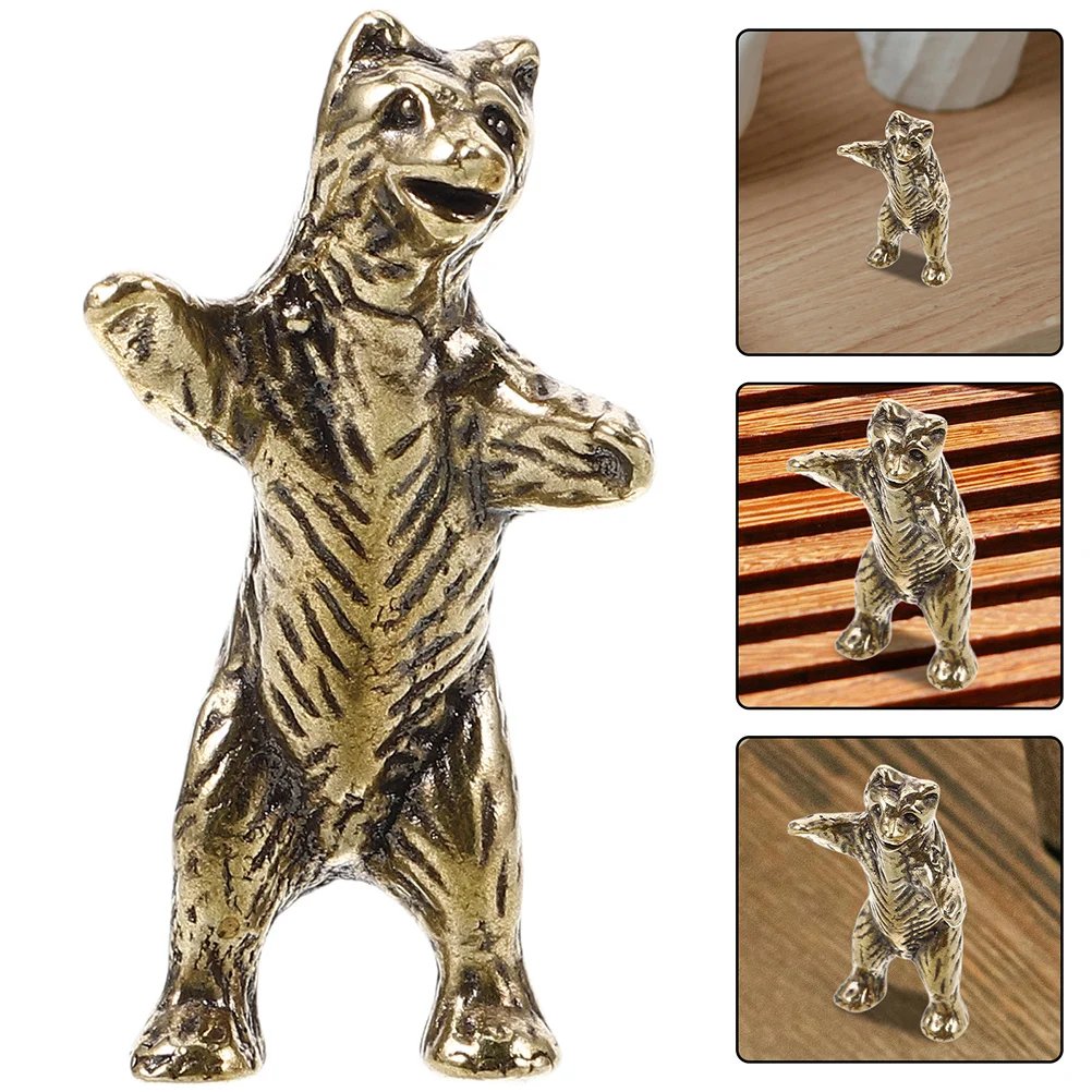 

2pcs Vintage Ornaments Cute Mini Figurines Tea Pet For Office Desk Decor Desktop Miniature Statues Retro Bear Sculpture Brass