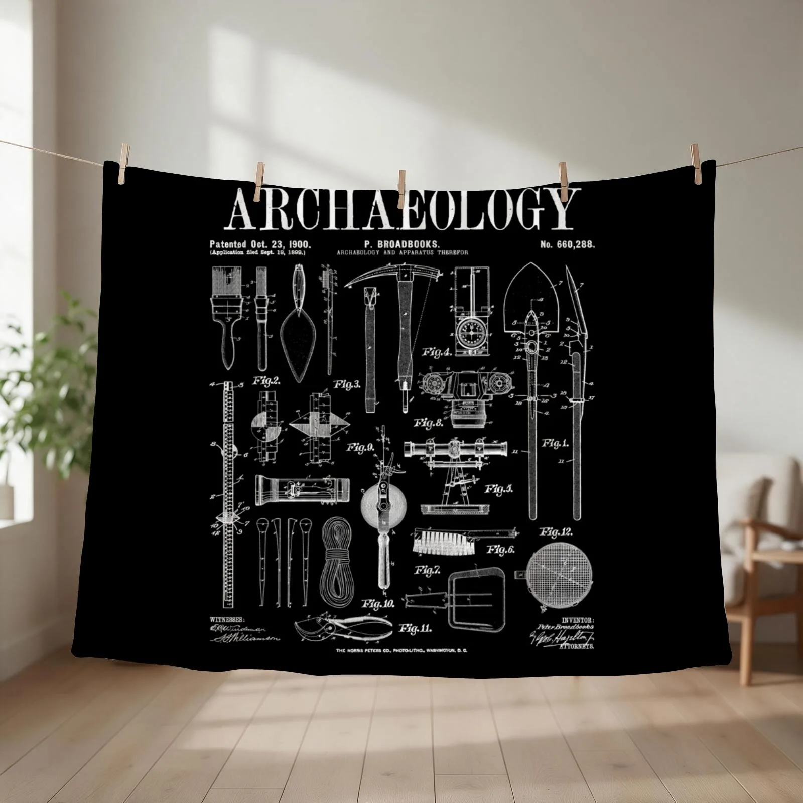 Archaeologist Archaeology Student Field Kit Vintage Patent Throw Blanket couch cozy soft plush fuzzy picnic outdoor blanket